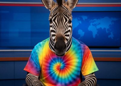 Ed the Zebra Wearing a Tie Dye Shirt