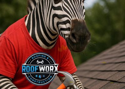 Ed the Zebra Working on Roofing