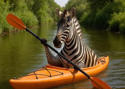 Ed the Zebra in a Kayak