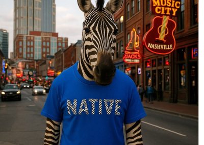 Ed the Zebra Wearing his Favorite Native T Shirt